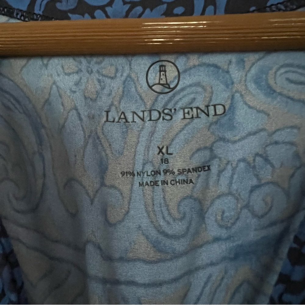 LANDS END Blue Black Patterned Coverup Size XL - Picture 3 of 8